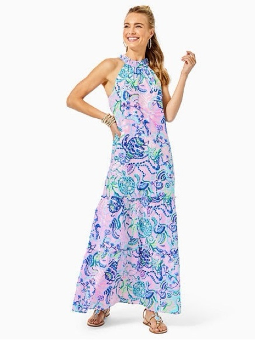 Lilly Pulitzer Pink Multicolor Halter Maxi Dress